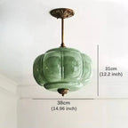 Fluted Milk-Glass Pendant Light – Vellora, Green Large dimensions Ø38xH31cm
