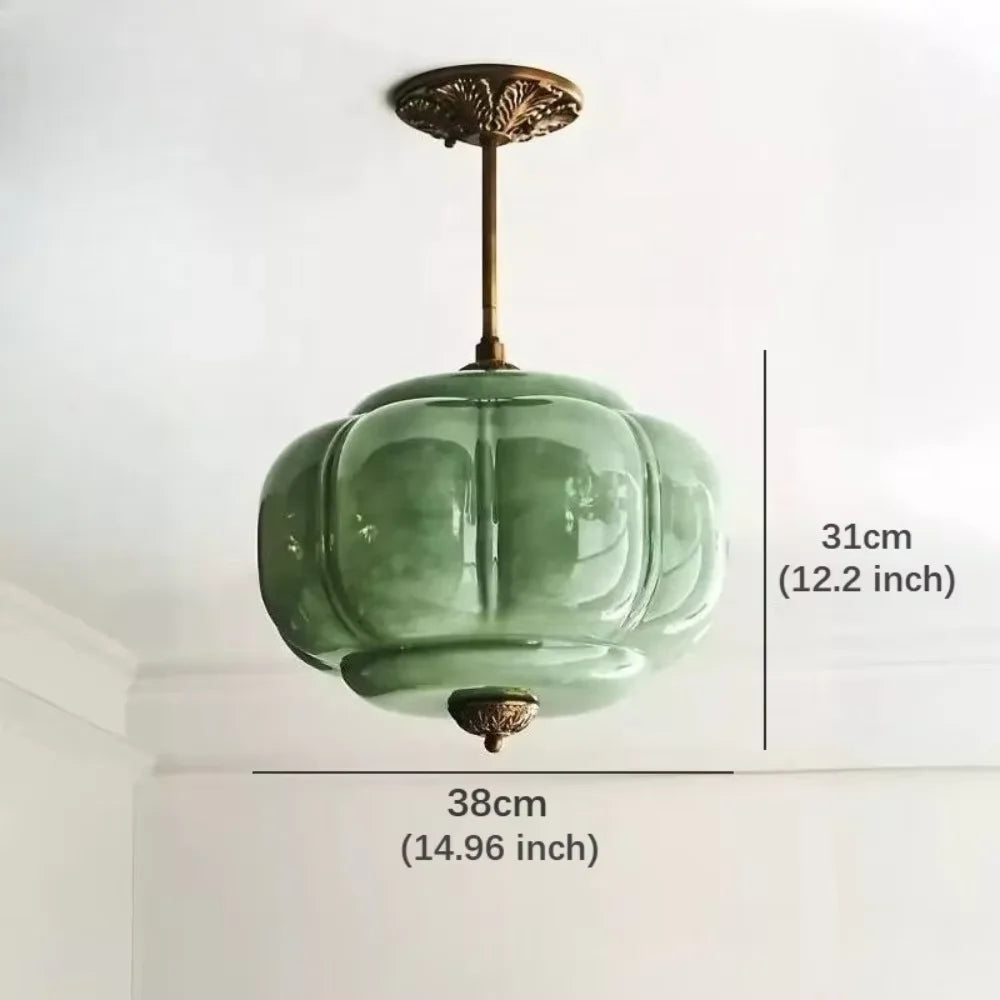 Fluted Milk-Glass Pendant Light – Vellora, Green Large dimensions Ø38xH31cm