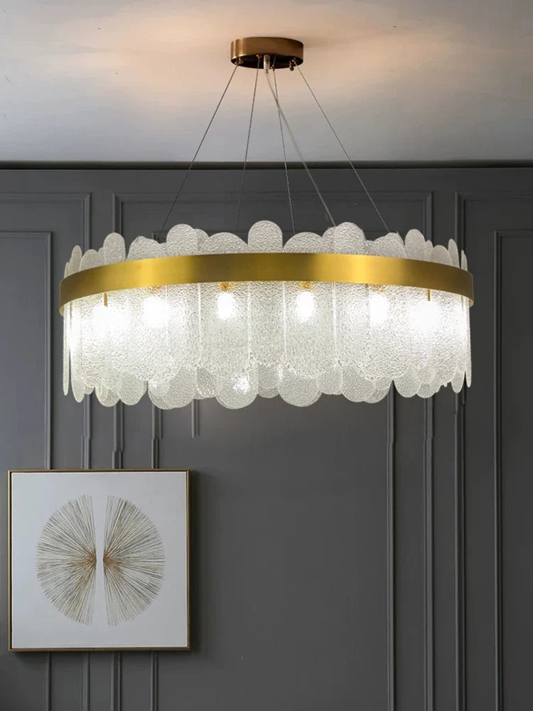 Petalux – Round Ø40cm White Frosted glass panel chandelier, moody living room