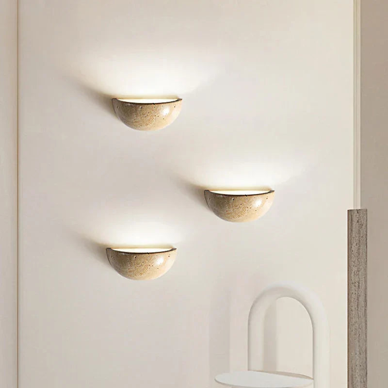 Ocrevox yellow travertine half-dome wall sconce