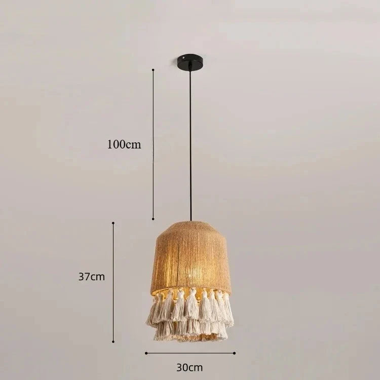 Handwoven Hemp Rope Tassel Pendant Light – Laelith – Bell Pendant 30cm