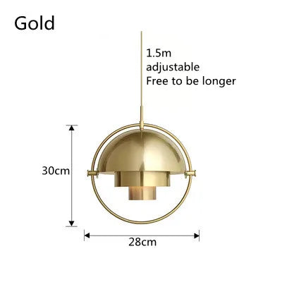 Rotating Ring Dome Pendant Light Utaelorn – Brushed Gold Finish Dimensions