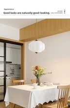 Fluted Milk-Glass Pendant Light – Vellora, White lifestyle dining table