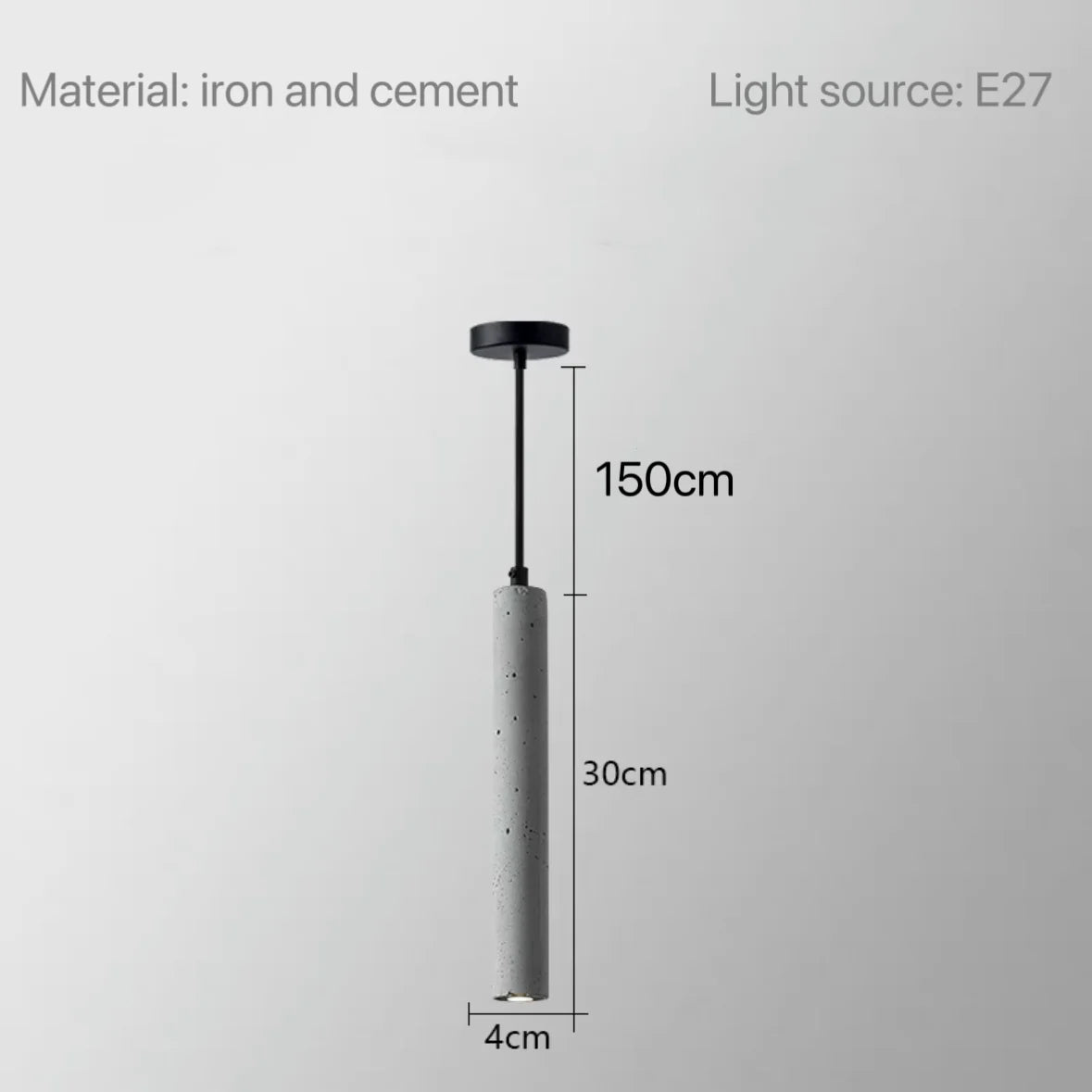 Cast Cement Cylinder Pendant Light Ivaelvix – 30cm Dimensions