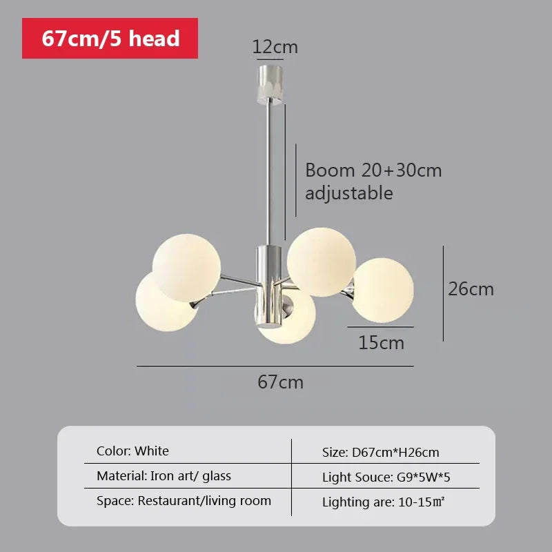 Sculptural Chrome Glass Globe Chandelier Genova