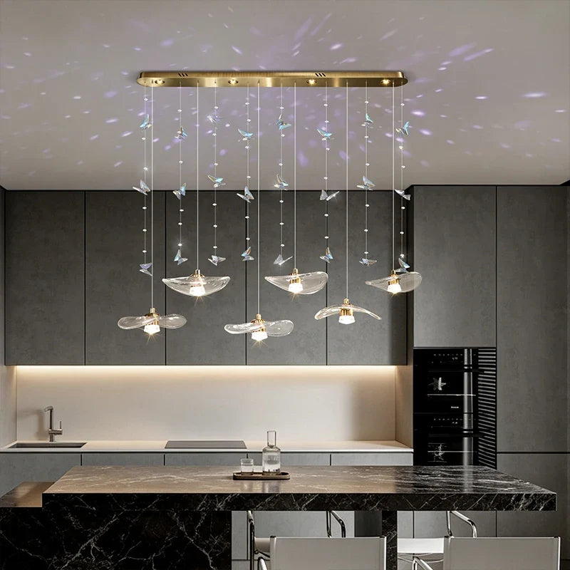 Crystal Butterfly & Glass Lotus Chandelier – Belloria – Hero Shot