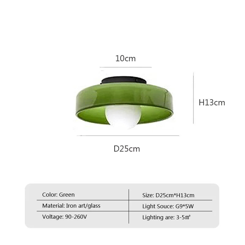 Green Mouth-Blown Glass Ceiling Light – Lumivox, Dimension Chart