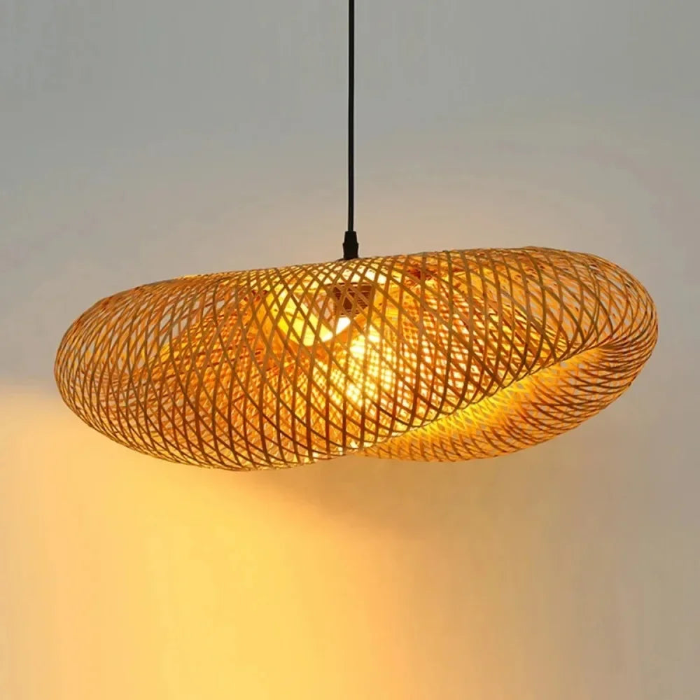Hand-Woven Bamboo Dome Pendant Light Wovena – Lifestyle View 4