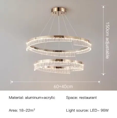 Ecelvor double ring 60+40cm dimensions, 150cm adjustable drop, 96W LED