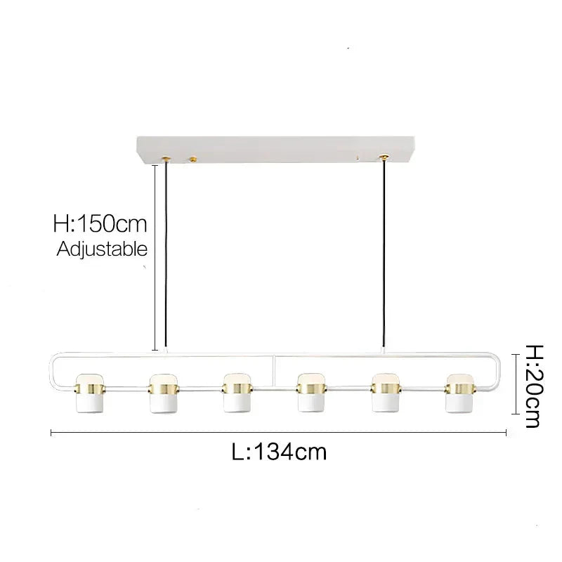 Rotatable-Head Linear Spotlight Bar Chandelier Corvino – Dimensions, 6-Light 134cm