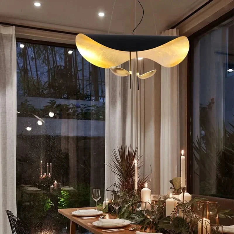 Black Iron Gold Leaf Crescent Pendant Mantaro – Lifestyle View 2