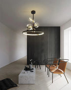 Halo Ring & Glass Globe Cluster Chandelier – Convex – Clear Glass, Ø48cm (Large)