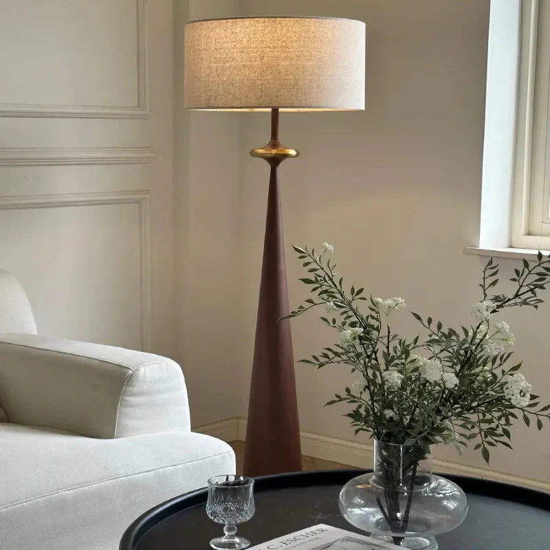Sculptural Wood Cone Floor Lamp Edvonis – Walnut Brown Finish, Living Room