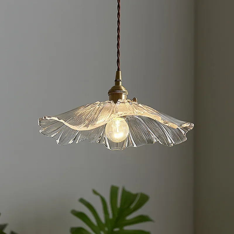 Hand-Blown Floral Glass Pendant Light Caprix – Clear, Lifestyle View