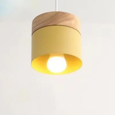 Scandinavian Wood-Cap Cylinder Pendant Light Wtaelindra – Yellow, Multiple Units