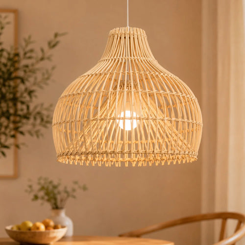 Contemporary Rattan Sculptural Pendant Light Florevix – Lifestyle in Dining Room
