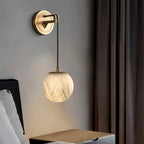 Alabaster Marble Swing-Arm Wall Sconce Torello - Gold, Bedside Detail