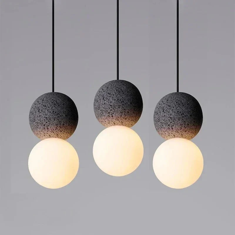 Stone Sphere Pendant & Wall Sconce – Mvaelvix – Pendant Trio, Black Finish, Detail
