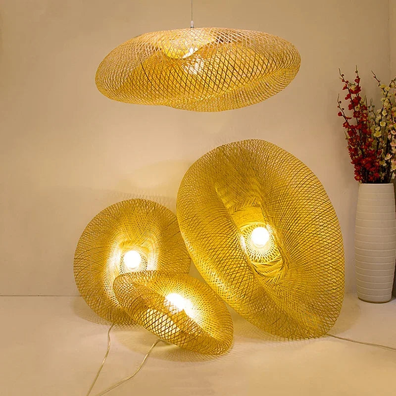 Hand-Woven Bamboo Disc Pendant Light Solari – Lifestyle View 4