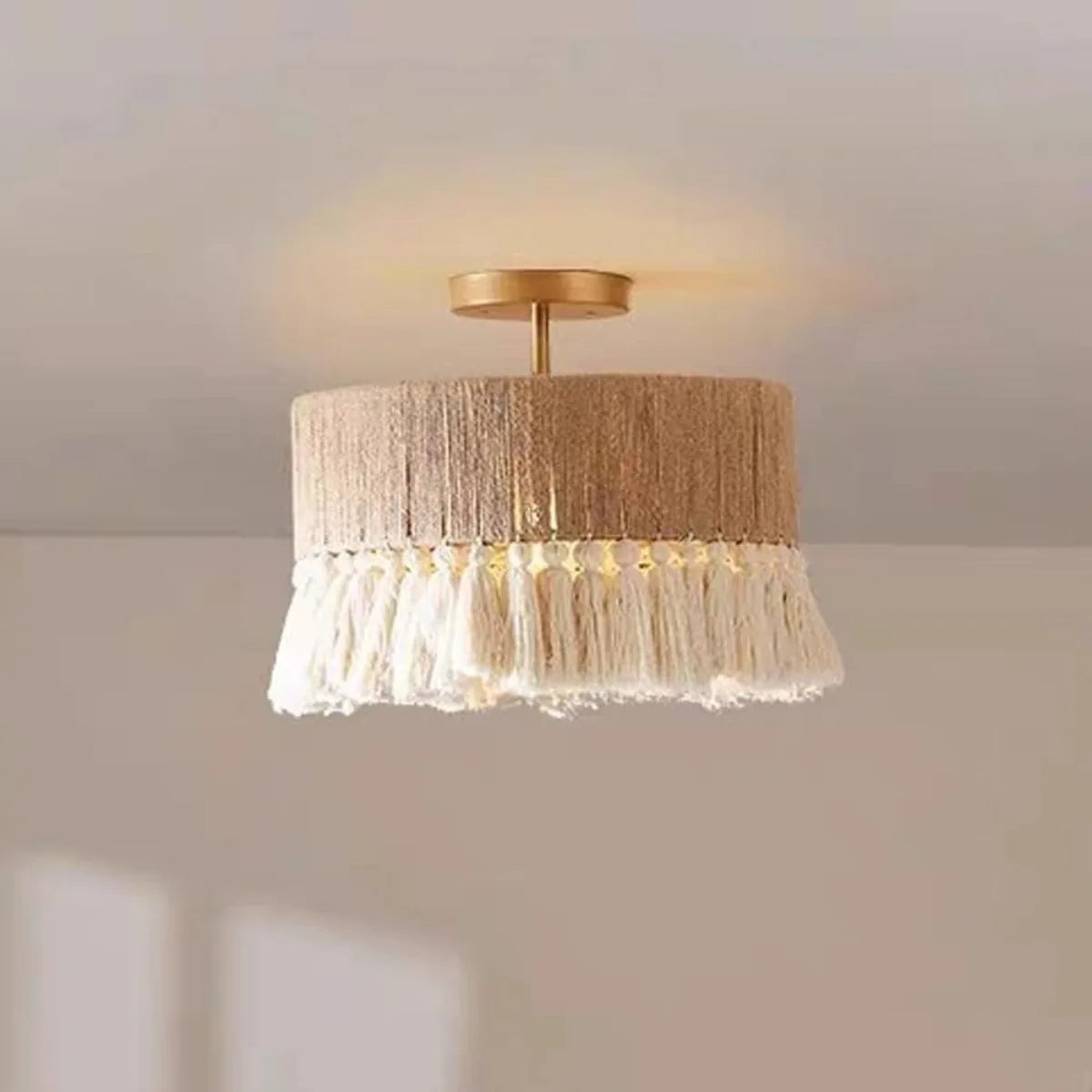 Handwoven Hemp Rope Tassel Pendant Light – Laelith – Semi-Flush Lifestyle