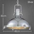 Industrial Metal Dome Pendant Light Cletyon - Silver Finish, Dimensions 40cm x 50cm