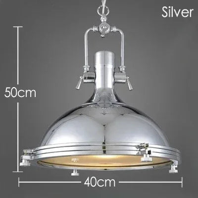Industrial Metal Dome Pendant Light Cletyon - Silver Finish, Dimensions 40cm x 50cm
