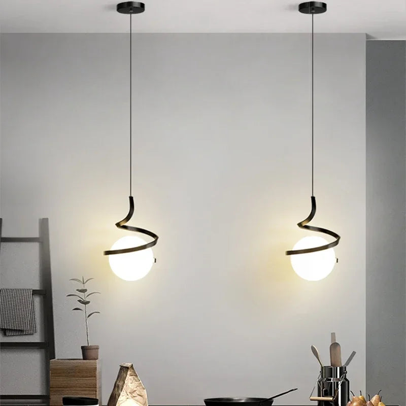 Spiral Metal Orb Pendant Light – Luvoria – Black Duo Lifestyle