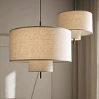 Two-Tier Linen Drum Pendant Light Farvelia – Lifestyle View, Ø40cm