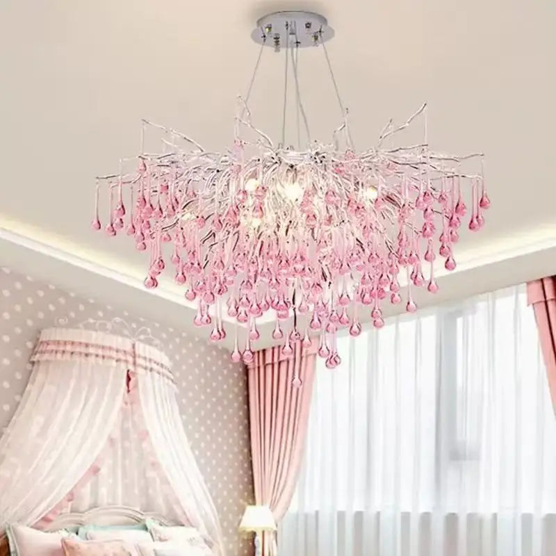 Nwaelorn pink crystal chandelier — kids bedroom lifestyle