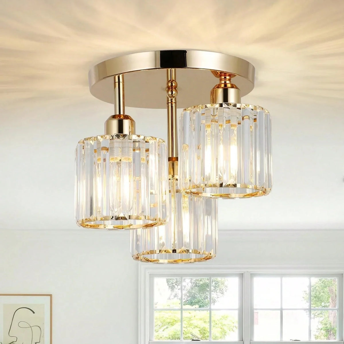Gold Crystal Semi-Flush Ceiling Light – Solora