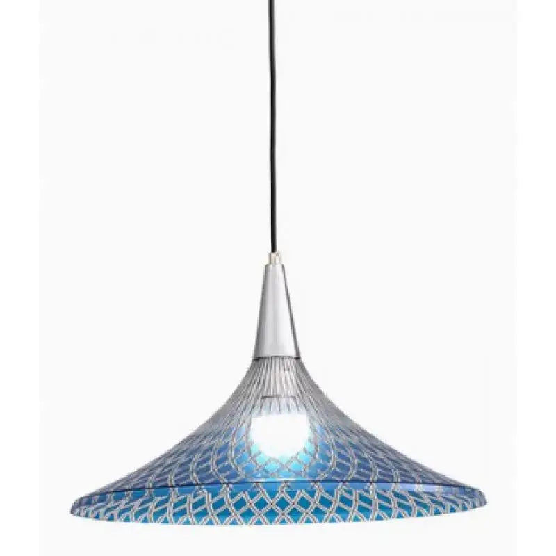 Lattice-Weave Acrylic Cone Pendant Light – Trellara – Studio Shot, Blue