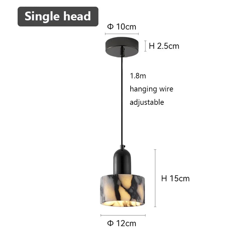 Polished Stone Sculptural Pendant Light Novineth - Single Head Dimensions