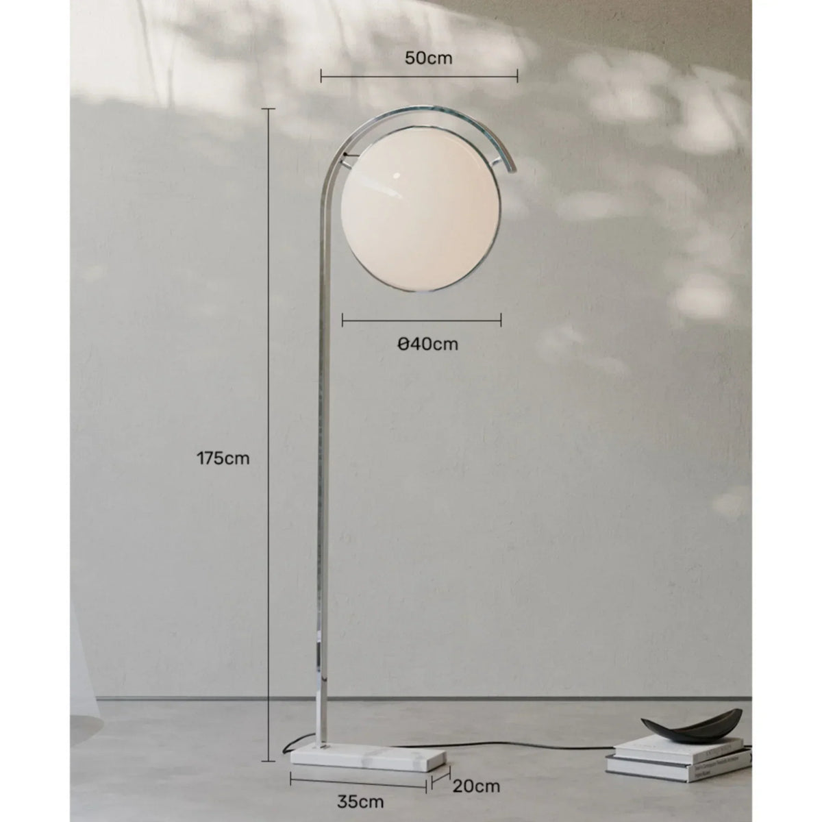 Elegant Sculptural Arc Floor Lamp Delvanthos – Dimensions and Materials