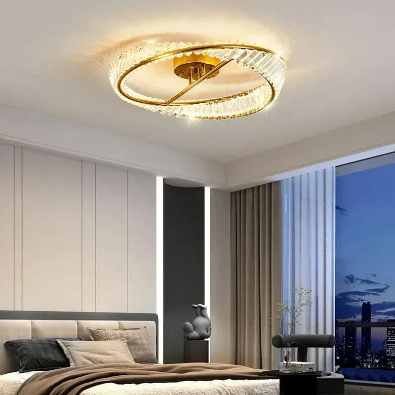 Hand-Cut Crystal Halo Ceiling Light Axoria – Lifestyle, Bedroom Night View