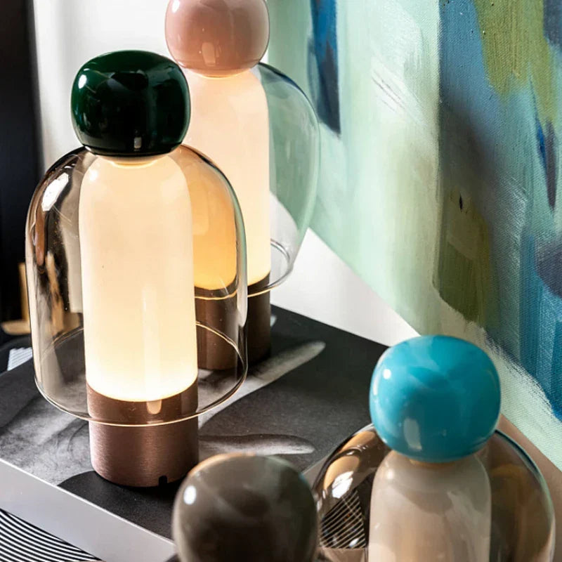 Cordless Mouth-Blown Glass Table Lamp – Harovant, four finishes shown together