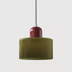 Pelindra Stained Glass Pendant – Olive Shade / Burgundy Cap