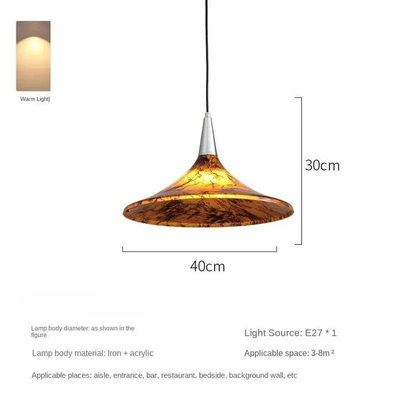 Lattice-Weave Acrylic Cone Pendant Light – Trellara – Dimensions, Amber