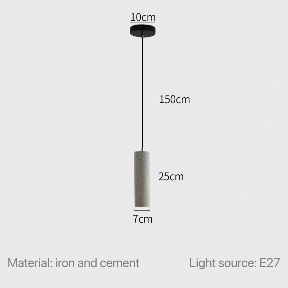 Cast Cement Cylinder Pendant Light Ivaelvix – 25cm Dimensions