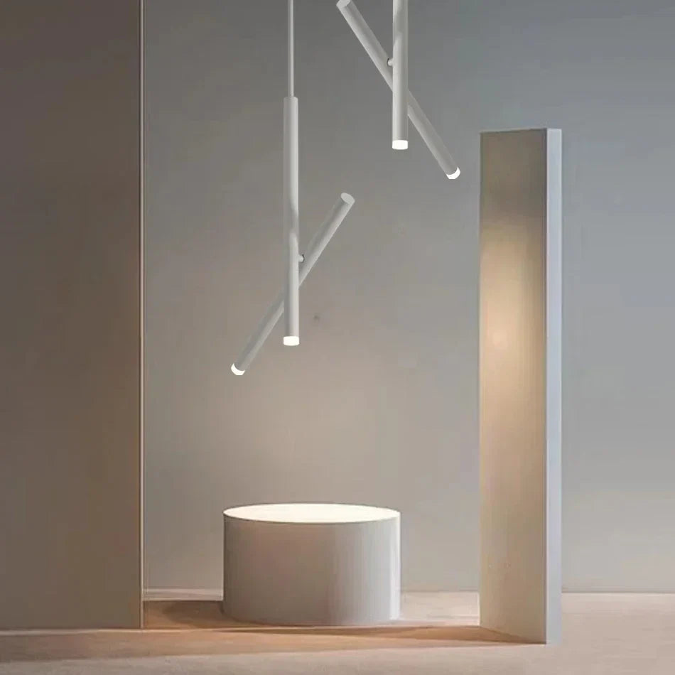 Angled Slim LED Cylinder Pendant Light – Ybelindra – Hero Shot