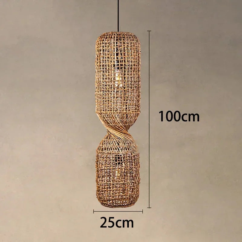 Woven Rattan Hourglass Pendant Light – Faeloria – Single Pendant, 100 cm dimensions