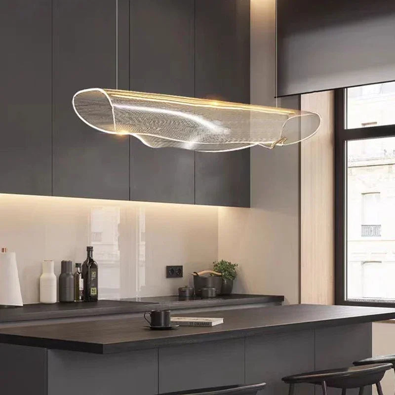 Woven Mesh Wave Pendant Light – Gaion, Brushed Gold finish above a kitchen island