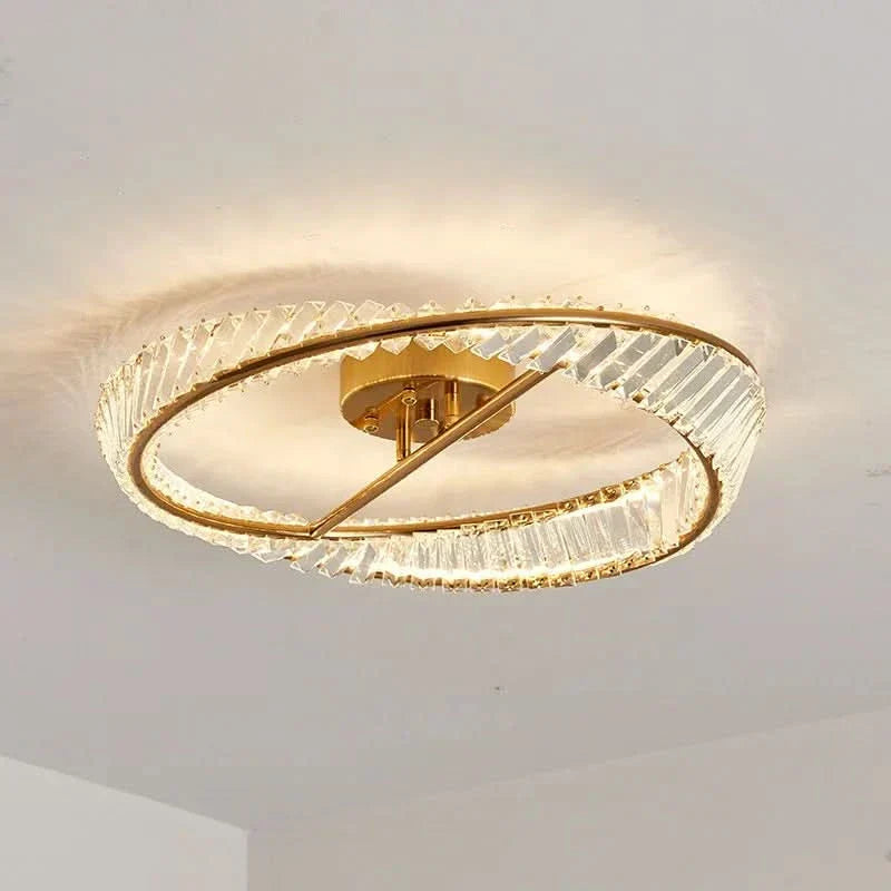 Hand-Cut Crystal Halo Ceiling Light Axoria – Detail, Angled View