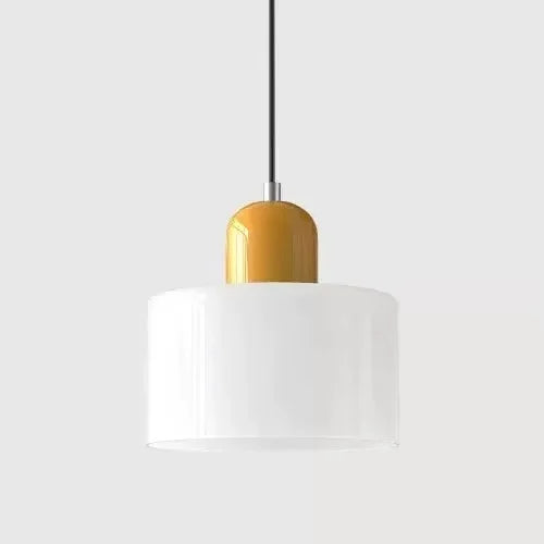 Pelindra Stained Glass Pendant – White Shade / Mustard Cap