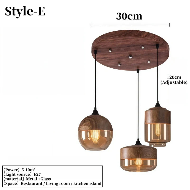 Walnut Amber Glass Pendant Light – Qzaelvix – Product Detail 8