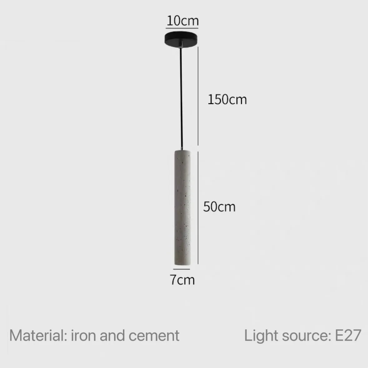 Cast Cement Cylinder Pendant Light Ivaelvix – 50cm Dimensions