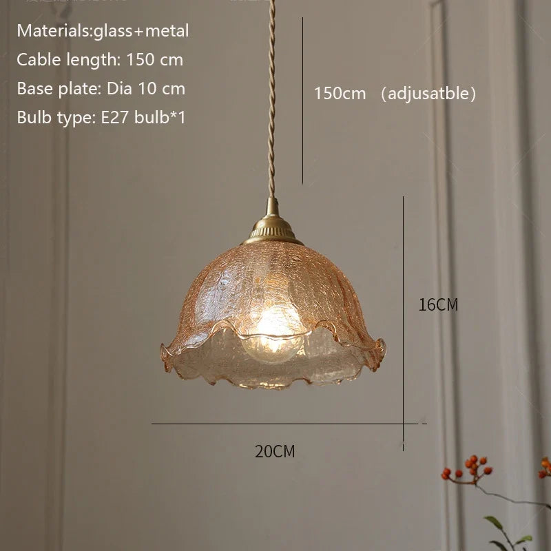 Parelia pendant light — Brass fitting, 20 x 16 cm ice-crackle glass shade
