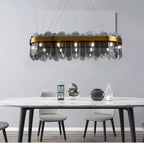 Petalux – Linear L80cm Smoke Grey glass panel chandelier over marble dining table