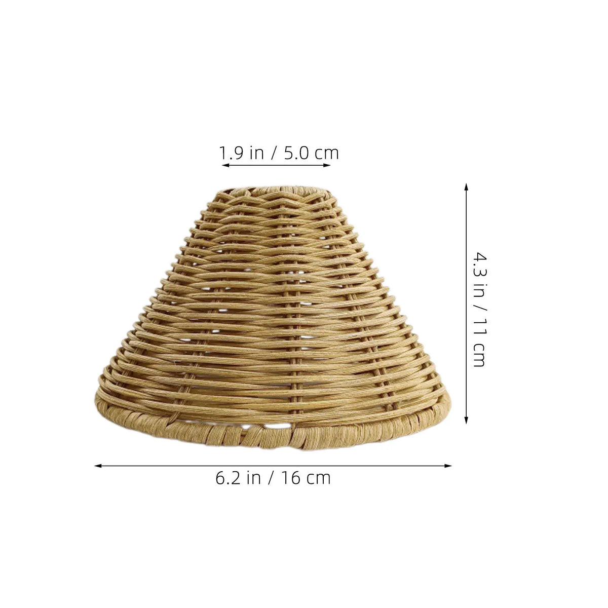 Handwoven rattan cone lamp shade — Syaelindra, dimensions