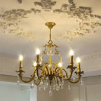 Kaevorn baroque copper and crystal candle chandelier — ceiling detail
