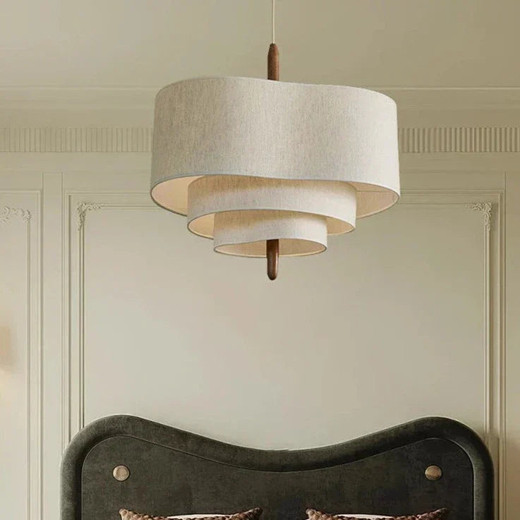 Nordic Tiered Fabric Pendant Light – Daselion above a bed, lifestyle view